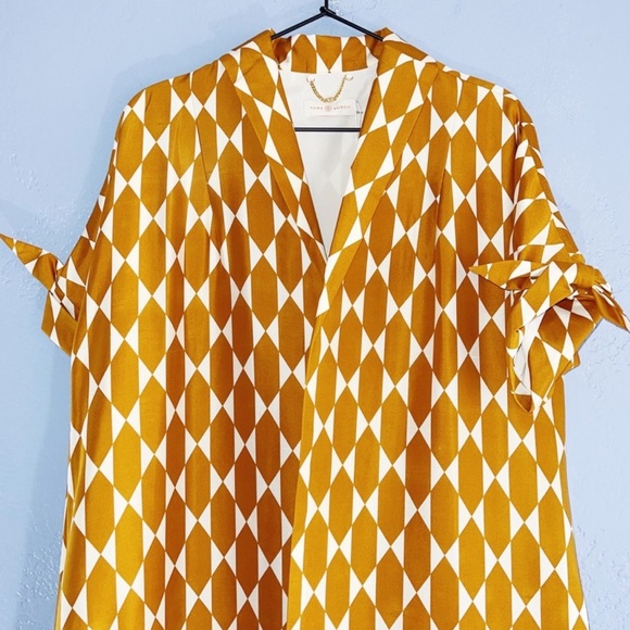 Tory Burch Haley Diamond Print Short Sleeve Silk Coat Size 8 - Picture 3 of 12